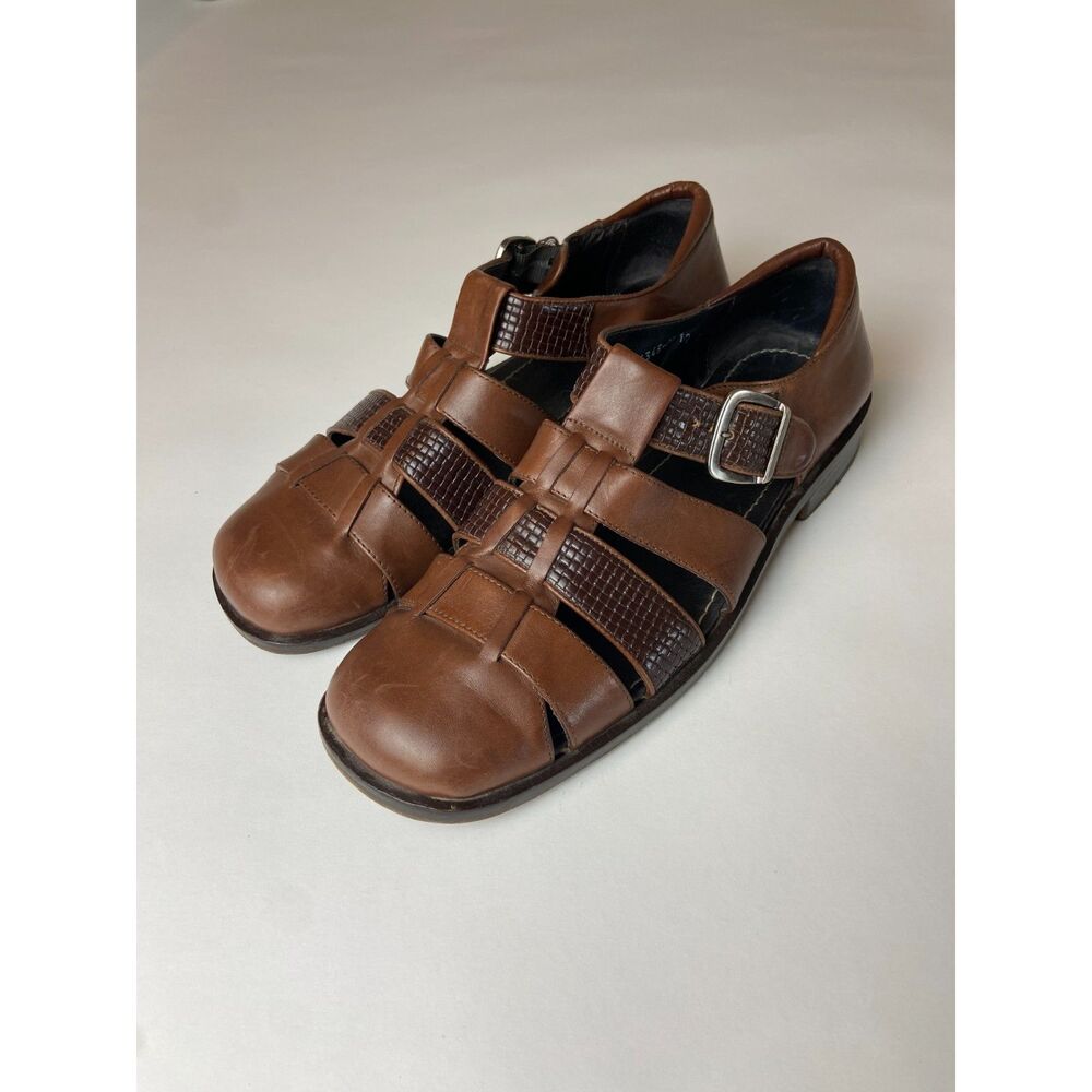 Pronto Uomo Firenze Fisherman Leather Woven Sandals SZ 12